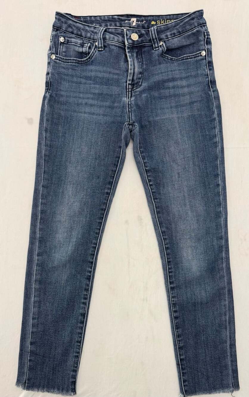 7 For All Mankind The Skinny Jeans Size 14 Blue Mid Rise Stretch Denim